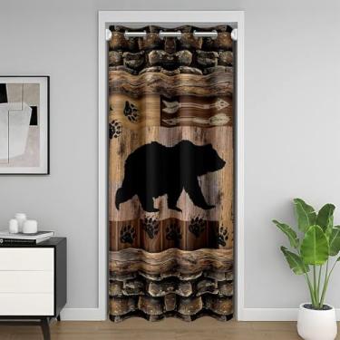 Imagem de Feelyou Cortina de porta de armário de urso fofo 106 x 203 cm 1 painel, cortina de porta de urso rústico para privacidade de entrada infantil ultra macia rústica cabana país 30%-50% escurecimento,