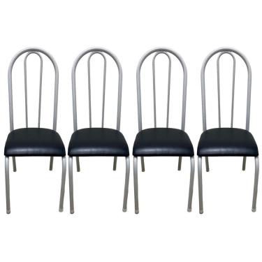 Imagem de Kit 4 Cadeiras Sala Jantar Aço Tubolar Cozinha Courino Junco Cor Do Assento: preto-branco