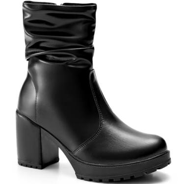 Imagem de Bota Feminina Lumiss Tratorada Cano Curto Enrugada Salto Bloco Alto preto34