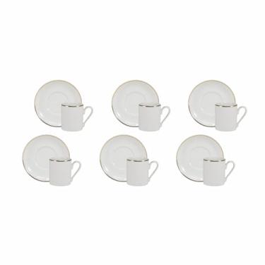 Imagem de Estojo com 6 Xícaras de Café com Pires em Porcelana, Modelo Brasília, Redondo, Decoração Filete Ouro, Filete em Ouro, Porcelana Schmidt