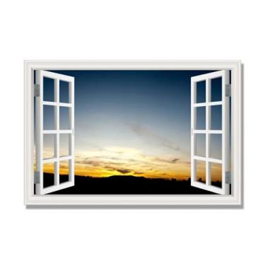 Imagem de PY3H69 Arte de parede em tela de janela aberta, impressão natural em tela. Lindo cenário de céu 2,5 cm, decoração de parede de paisagem de janela, decoração de casa moderna. 60 x 90 cm-23,6 x 35 pol