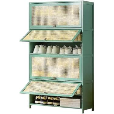 Imagem de LGEOELIAS Armário de sapatos de bambu com abas e prateleiras para área de entrada, corredor, design estreito de sala de estar, disponível em comprimentos de 60/70/80 cm