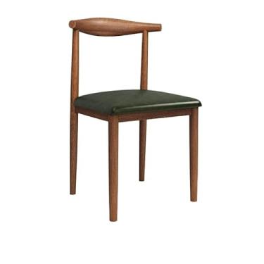 Imagem de Cadeira de jantar ergonômica com acolchoamento confortável e design resistente (nogueira [almofada de assento de couro verde escuro])