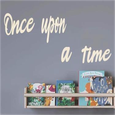 Imagem de Placa de arte de parede de madeira, decoração de berçário Once Upon a Time para estante de livros de família, recanto de leitura, creche, sala de aula, canto de leitura, estante de livros de família