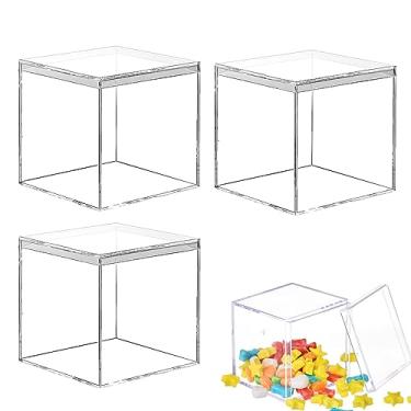 Imagem de Copzievkae Caixas de acrílico para exibição de cubo quadrado de plástico transparente, 8,3 x 3,3 x 3,3 polegadas/85 x 85 x 85 mm pequena caixa de acrílico com tampa, pílula de doces e pequenas caixas