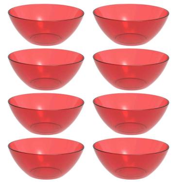 Imagem de 8 Tigelas Pequena Vermelha Travessa Redonda 2,3L Servir Salada Sobremesa Translúcida Cr...