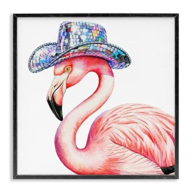 Imagem de Stupell Industries Chapéu de discoteca em arte giclée emoldurada preta flamingo, design por Amanda Greenwood, 17 x 17