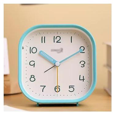 Imagem de Despertador quarto relógio despertador quadrado de 10 cm com algarismos arábicos, silencioso sem tique-taque, luz de fundo, operado por bateria, operação simples para quarto/mesa/relógio de mesa
