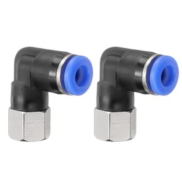 Imagem de HARFINGTON 2 peças PLF6-N01 cotovelo fêmea pneumático tubo de 6 mm OD x 1/20.3 cm NPT 90 graus empurrar para conectar acessórios de tubo de ar conexão rápida para máquina pneumática azul
