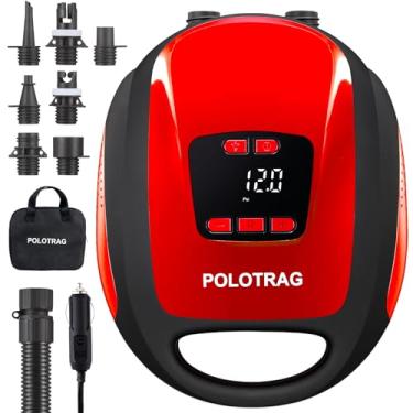 Imagem de Bomba de prancha de remo, bomba elétrica POLOTRAG SUP, compressor de ar portátil profissional de 20 PSI com desligamento automático, função de deflação e isqueiro de carro de 12 V CC para infláveis, caiaques e barcos (vermelho)