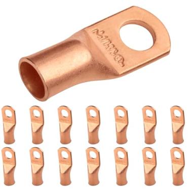 Imagem de Selterm 1/0 AWG 3/8" (15 peças), parafusos de fio resistentes UL, extremidades do cabo da bateria, ilhós de cobre nu, conectores de terminal de anel tubular [B67]