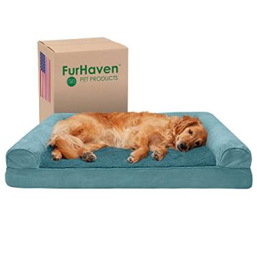 Imagem de Furhaven Cama de gel refrescante para cães grandes com reforços removíveis e capa lavável, para cães de até 43 kg - Sofá de pelúcia e camurça - piscina profunda, jumbo/GG