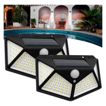 Imagem de Kit 2 Luminária Parede Solar 100 Leds Luz Balizador Jardim - kapbom