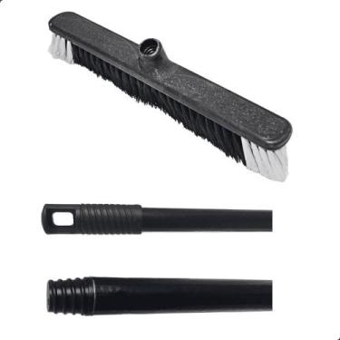 Imagem de Vassoura Pelo Sintético 40cm com Cabo de Metal Preto 1,20m Leve, Resis