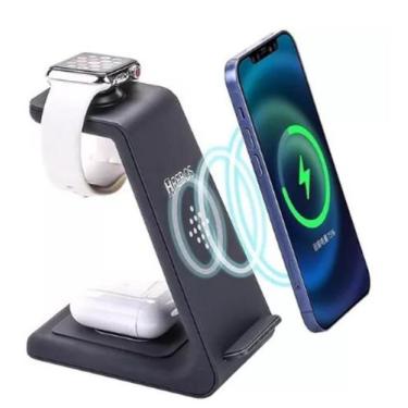 Imagem de Carregador 3 Em 1 Sem Fio Indução Relógio celular Fone - fam