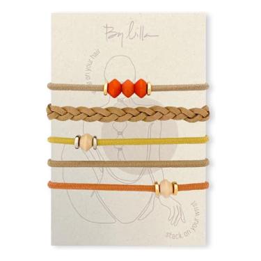 Imagem de By Lilla Laços de cabelo - acessórios de cabelo sem danos + pulseiras para mulheres - pilhas de moda de luxo em ouro, prata e contas - calcário (conjunto de 5)