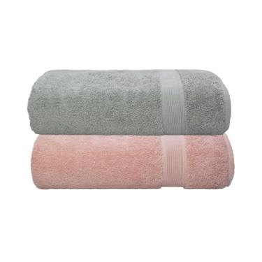 Imagem de Kit Jogo Toalhas De Banho, 2 Pe�as, �cone - Camesa, 100% Algod�o Premium, 70x140cm, Alta Absor��o, Toque Extra Macio Luxo, 500 g/m� - ALTIHAUS (Cinza/Ros�)