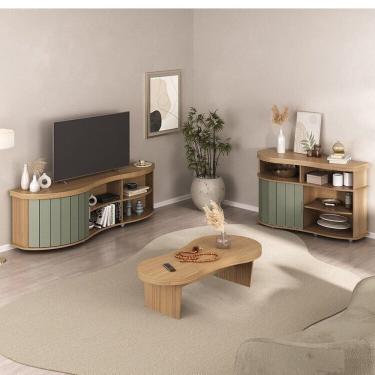 Imagem de Kit para Sala de Estar Rack e Mesa de Centro e Buffet Magnum Carvalho/Menta
