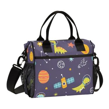 Imagem de Joisal Lancheira Space Cute Dino Astronautas Adulto Masculino Grande Lancheira Feminina, Bolsa de Piquenique com Alça de Ombro Ajustável