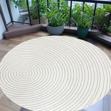 Imagem de Lacomfy Tapete de área abstrato moderno, 1,8 m, redondo, contemporâneo, listrado, tapete de sala de estar, antiderrapante, macio, adequado para quarto, sala de jogos, concha