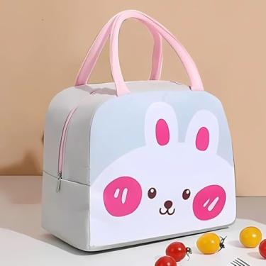 Imagem de Bolsa Térmica Infantil - Lancheira Escolar Criança - Bolsa Térmica Pequena com Alça, Isolamento de Alimentos - Para Passeios Escolares - Lancheira Térmica Kids - UpShop (Branco Coelho)