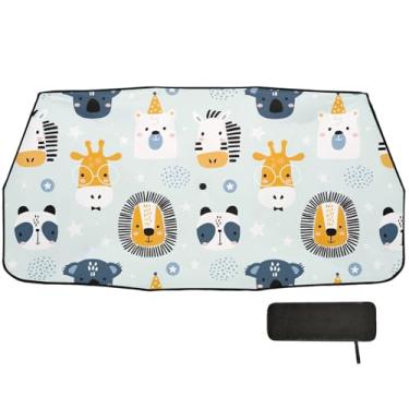 Imagem de Funny Animals Faces Grande Para-brisa Cobertura Completa Cobertura Solar Carro 147.3x75.4 cm Guarda-chuva Automático Carro