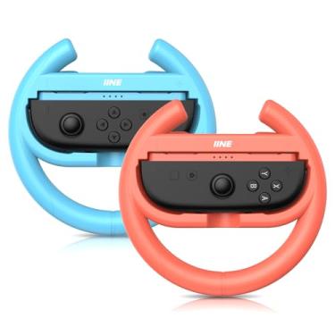Imagem de IINE Steering Wheel Compatible with Switch 2, Ergonomic Design Racing Wheel Accessories for Switch 2 Joypads, Family Use Game Accessories, 2 Packs (Orange-blue, Semi-circle)