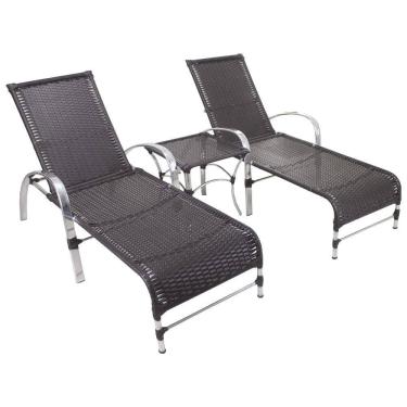 Imagem de 2 Espreguiçadeiras Garden e Mesa em Alumínio e Fibra Sintética para Piscina Trama