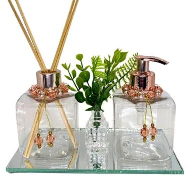 Imagem de Kit Lavabo Plástico LUXO Cubo TRANSPARENTE Saboneteira e Difusor com Bandeja