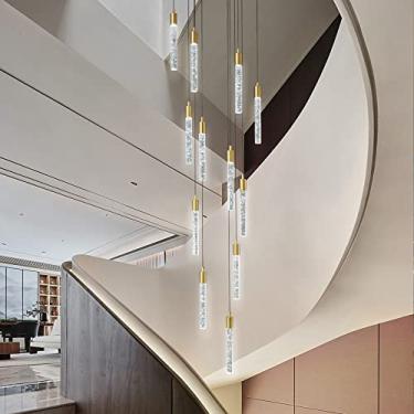 Imagem de zhllmq Lustre Moderno De 12 Luzes Para Sala Estar, Acabamento Em Latão Dourado, Cristal, Pendente Teto, Led Reguláveis, 72 W, 6000 K, Escada, Lustres Grandes Entrada, Saguão, Hall Alto