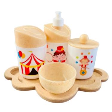 Imagem de Kit Higiene Baby Circo Menino c/bandeja em MDF (Nuvem crua/madeira)