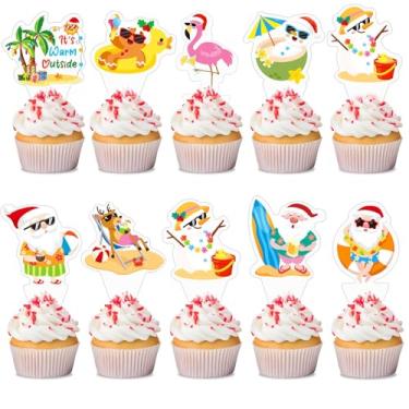 Imagem de SANNIX 72 Pcs Summer Christmas Cupcake Toppers Christmas in July Cake Topper Santa Surfboard Snowman Gingerbread Elk Cupcake Picks for Xmas in July Decorations