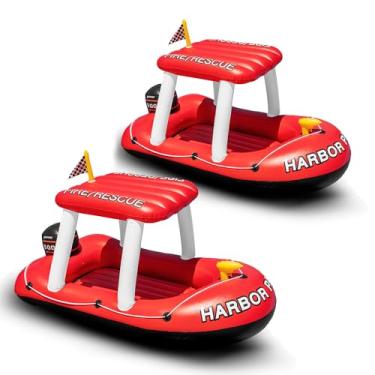 Imagem de ZONETECH Barco Inflável Para Piscina, Brinquedo Flutuante Com Tema De Resgate Incêndio, Aquático Divertido Esguicho, Crianças E Adultos, Fácil Inflar, Aventuras Verão, Grande (Vermelho, Pacote 2)