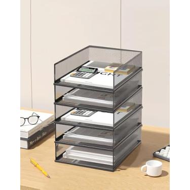 Imagem de Organizador de arquivos de mesa de malha A3, bandeja de papel empilhável, classificador de documentos de mesa, armazenamento de arquivos, organizador de bandeja de papel de 3/4/5 camadas, acessórios