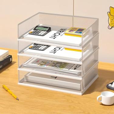 Imagem de Organizador de arquivos de mesa de malha A3, bandeja de papel empilhável, classificador de documentos de mesa, armazenamento de arquivos, organizador de bandeja de papel de 3/4/5 camadas, acessórios