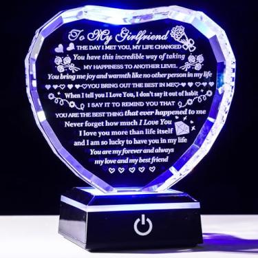 Imagem de Presentes para namorada com base de LED colorida coração romântico namorada aniversário presentes de aniversário de namorado lembrança de cristal para minha namorada eu te amo presente para ela no dia