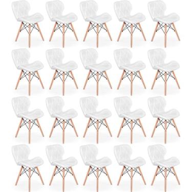 Imagem de Kit 20 Cadeiras de Jantar Charles Eames Slim Wood Estofada - Branco