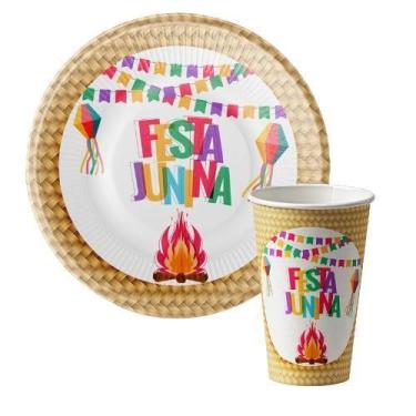 Imagem de Kit 10 Pratos 18Cm Copos 270Ml Sobremesa Papel Festa Junina - Udlandia