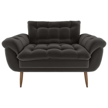 Imagem de Sofá 2 Lugares Pequeno 1,25 Pés Em Madeira Maciça Xangai Veludo Cinza Matrix Veludo Cinza