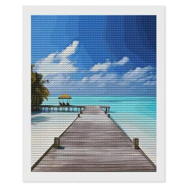 Imagem de FZQVSGW Kit de pintura de diamante completo para festas nas Maldivas faça-você-mesmo bandejas quadradas, kits de artes de diamante para decoração de casa ou fazenda 40,6 cm x 50,8 cm (moldura não