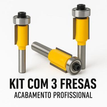 Imagem de Kit 3 Fresas Reta 13Mm Rolamento Tupia Manual 6Mm Acabamento
