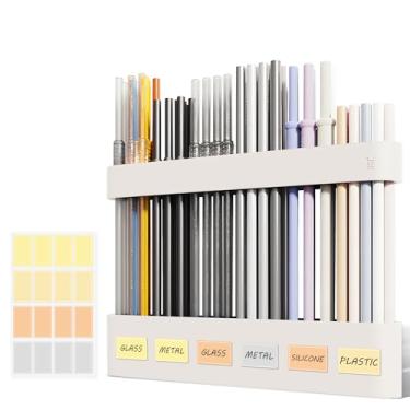 Imagem de Neepanda Suporte de canudo para porta de armário, organizador dispensador de canudo de silicone com design dividido atualizado 2025 com adesivo forte e etiquetas para armazenamento de armário de