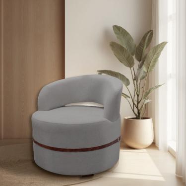 Imagem de Poltrona Decorativa Luana Estofada para Sala Linho Cinza