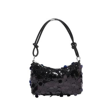Imagem de Bolsa feminina brilhante para noite com lantejoulas, bolsa clutch com glitter, bolsa transversal Hobo para festa de formatura e casamento, Preto, tamanho �nico