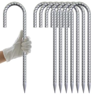 Imagem de AAGUT Estacas galvanizadas para barraca de vergalhão de 3/20.3 cm, gancho J, pacote com 8, estacas de cerca de corrente, grampeadores de jardim, paisagem, jardim, âncoras de aço de metal resistente