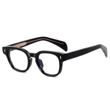 Imagem de Armação de óculos feminina retrô transparente anti-luz azul masculina (preta transparente)