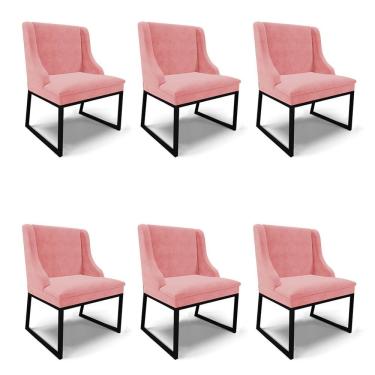Imagem de Cadeira Sala De Jantar Industrial Preto Kit 6 Liz Suede Rosê D03 - D'rossi
