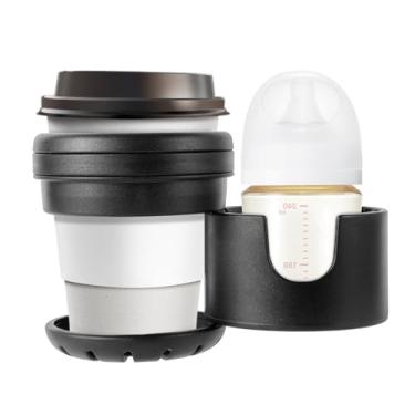 Imagem de Porta-copos para carrinhos Bugaboo, suporte duplo para bebidas com rotação de 360°, ABS + silicone, comporta copos grandes e pequenos