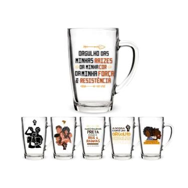 Imagem de Jogo 2 Copos Americanos Vidro Personalizado Mês da Consciência Negra Ancestralidade Alta Qualidade Não Desbota 190ml Ideal Para Colecionar Presentear (RAIZES)