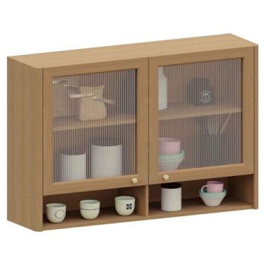 Imagem de Armário de Cozinha 120cm 2 Portas Com Vidro Marina Freijó L01 - Mpozen